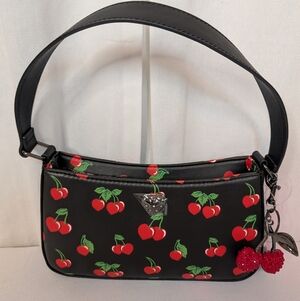 Betsey Johnson Heart Cherry Print Black Shoulder Bag NWT